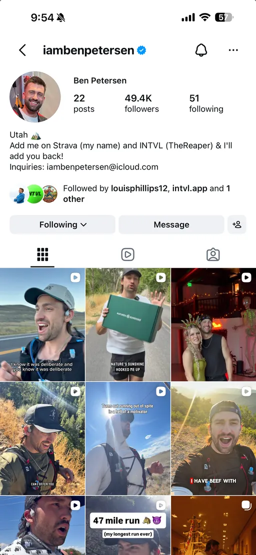 The Instagram profile of the creator Ben Petersen