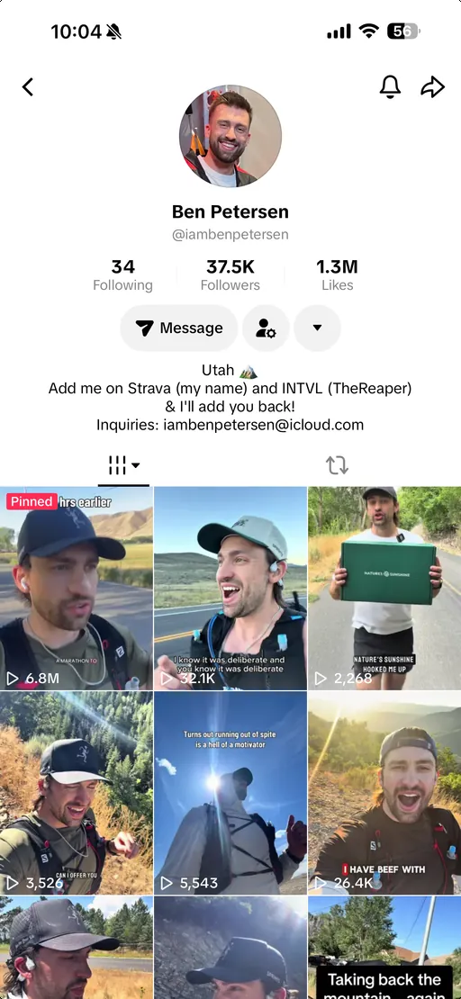 The TikTok profile of the creator Ben Petersen